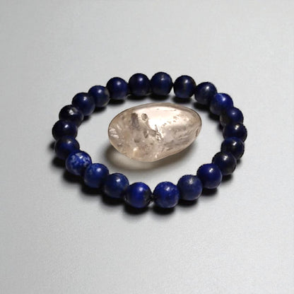 Lapis Lazuli Bead Bracelet with Clear Quartz Tumbled Stone – Healing & Clarity Crystal Set