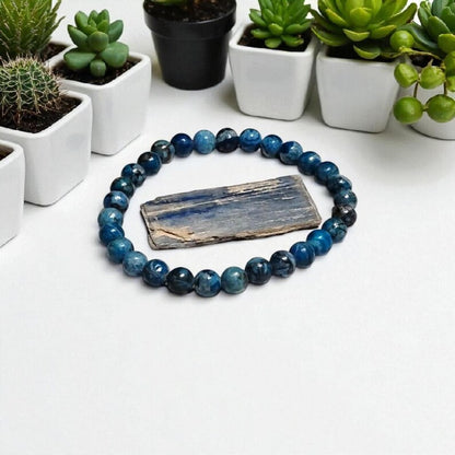 Lapis Lazuli 6mm Beaded Bracelet with Raw Kyanite Crystal – Truth & Intuition Set