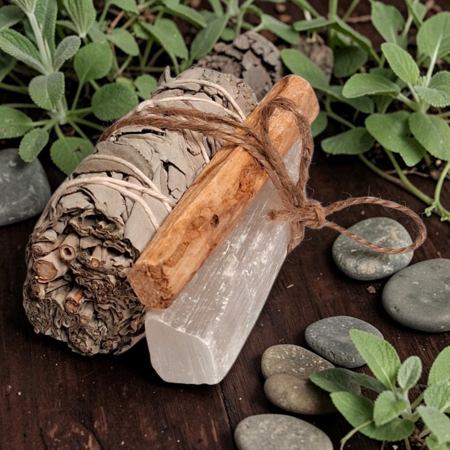 Sacred Energy Cleansing Set | White Sage, Palo Santo & Selenite Crystal Smudging Kit