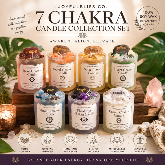 7 Chakra Candle Collection Set | Crystal Infused Soy Wax Meditation Candles | Spiritual Healing & Energy Balance Gift Set