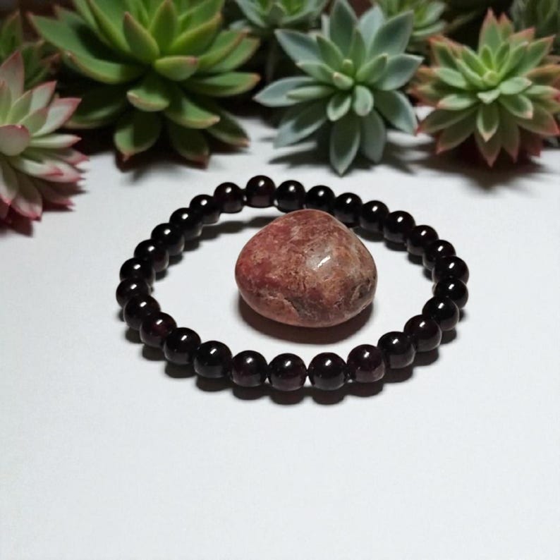 Garnet Beaded Bracelet with Rhodochrosite Stone – Passion, Love & Emotional Healing