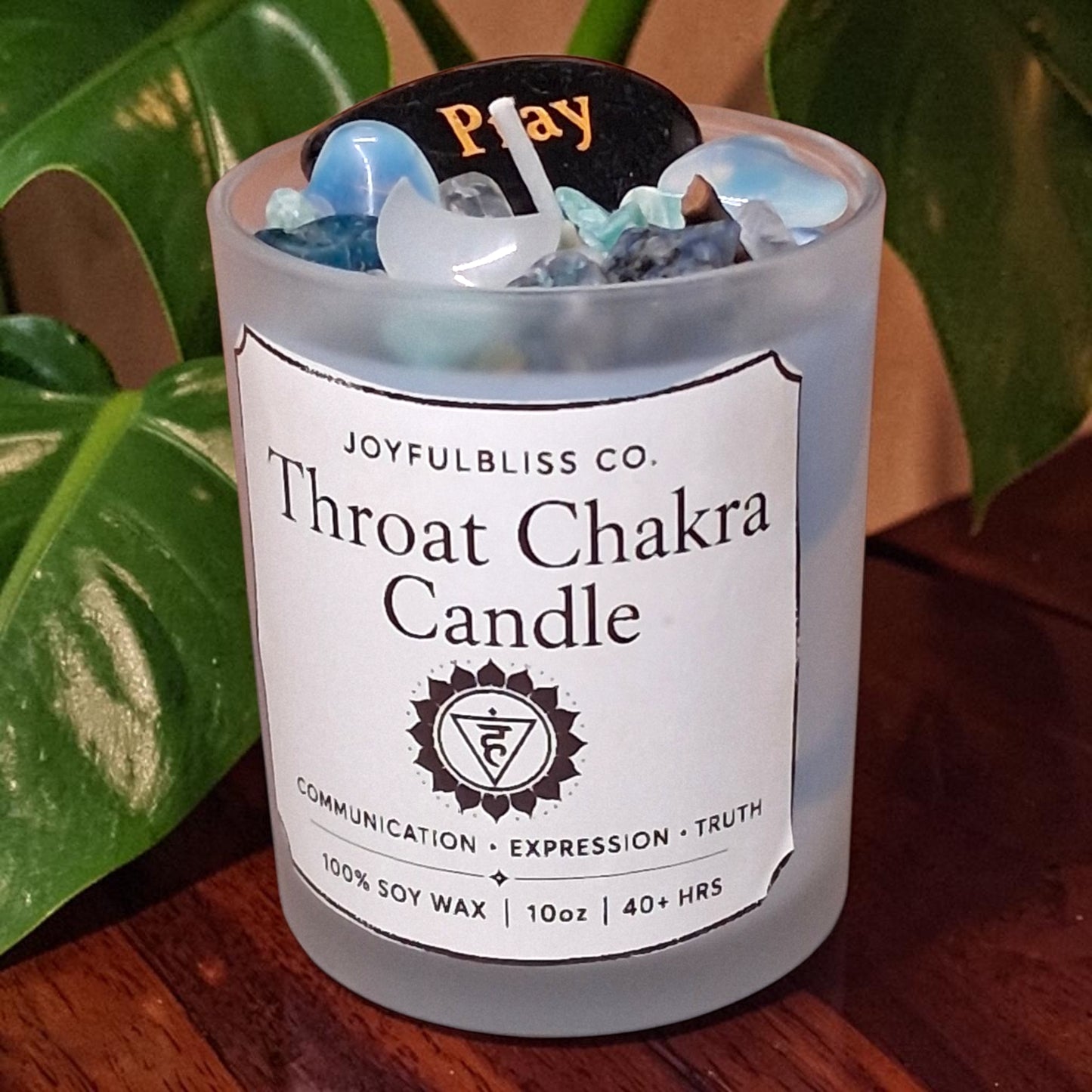 Throat Chakra Candle | Communication & Truth Soy Wax Crystal Candle | Blue Chakra Healing Candle | Spiritual Meditation Candle | JoyfulBliss Co.