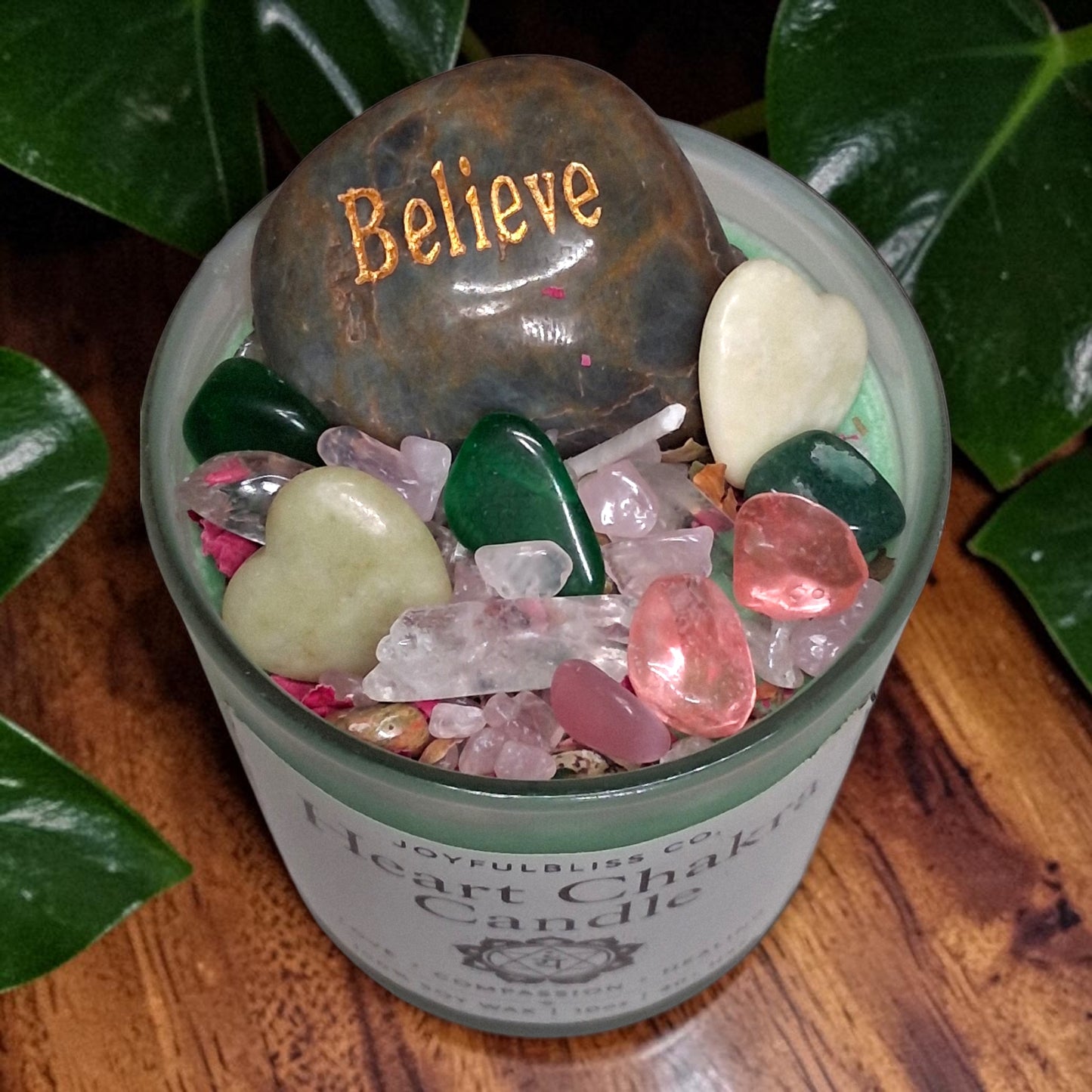 Heart Chakra Candle | Soy Wax Crystal Infused Candle for Love, Healing & Emotional Balance | Green Chakra Candle | JoyfulBliss Co.