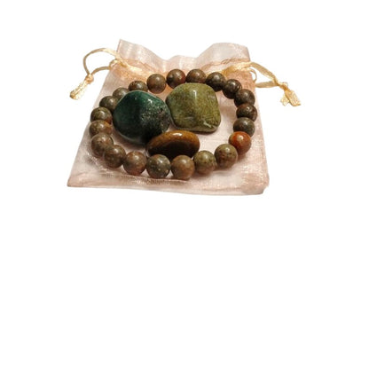 Unakite 8mm Bracelet with 3 Fancy Jasper Tumbled Stones – Balance, Grounding & Emotional Healing Set