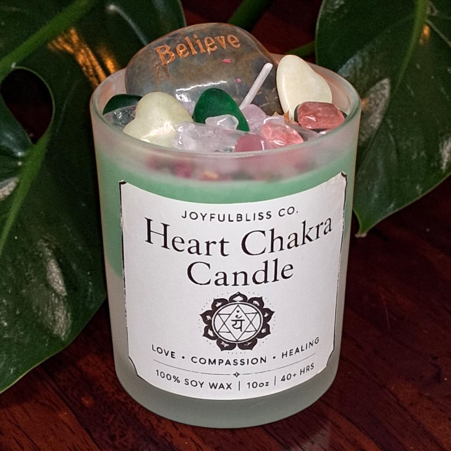 Heart Chakra Candle | Soy Wax Crystal Infused Candle for Love, Healing & Emotional Balance | Green Chakra Candle | JoyfulBliss Co.