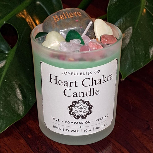 Heart Chakra Candle | Soy Wax Crystal Infused Candle for Love, Healing & Emotional Balance | Green Chakra Candle | JoyfulBliss Co.