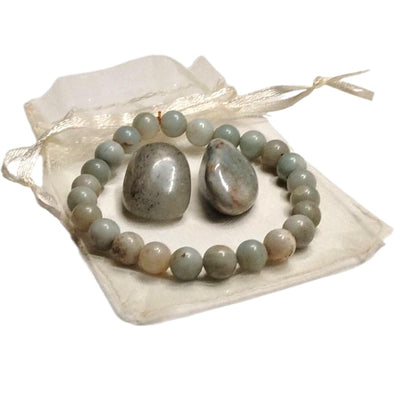 Amazonite Healing Bracelet with 2 Green Aventurine Tumbled Stones – Calming Energy, Luck & Heart Chakra Balance