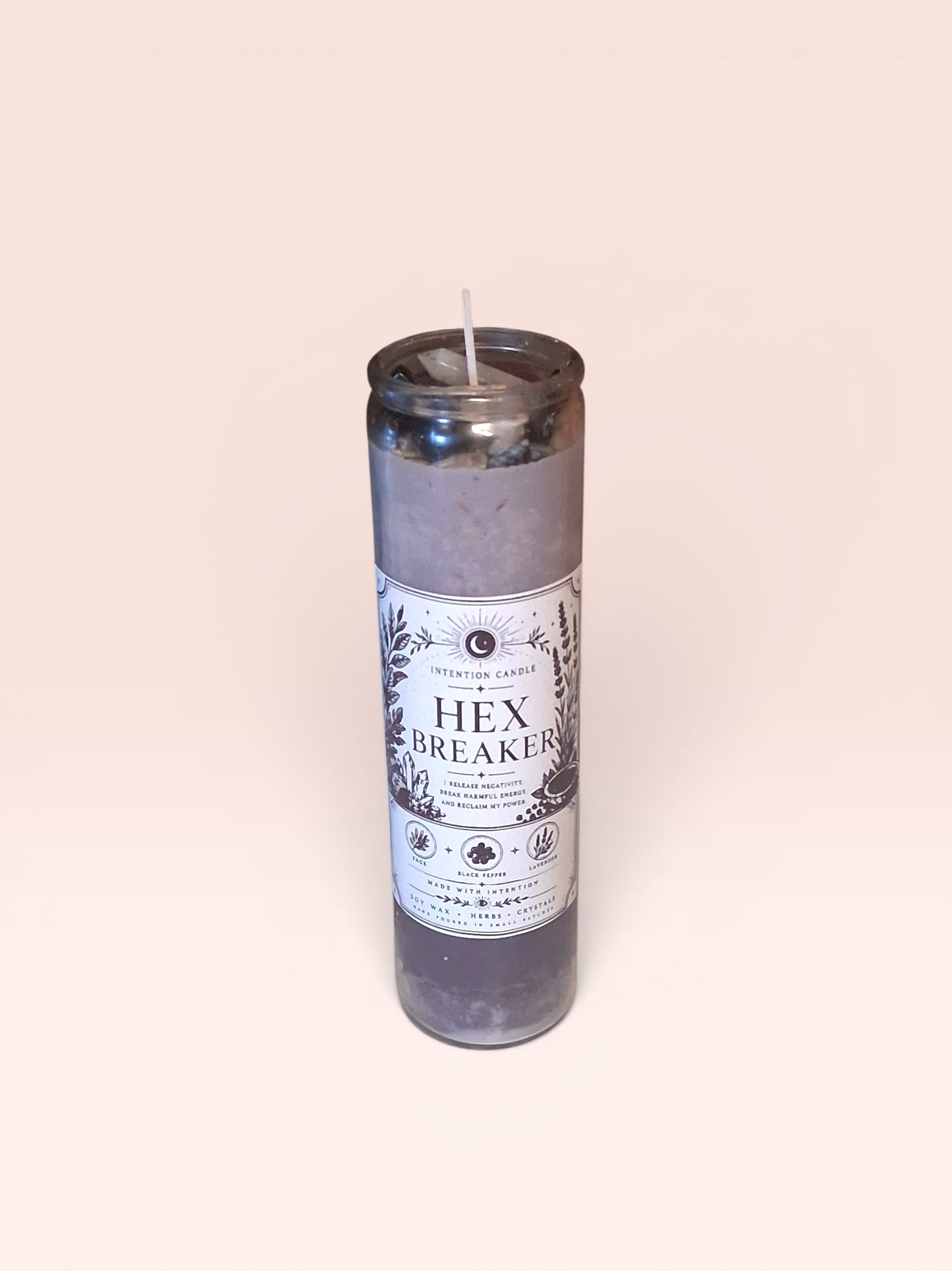 Hex Breaker Intention Candle | Protection, Energy Cleansing & Spiritual Shield Candle | Lavender + Sage Soy Wax Candle with Herbs & Crystals