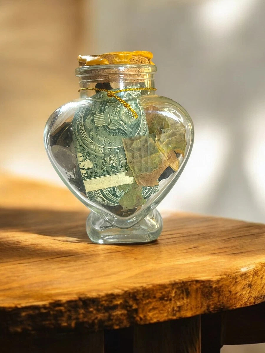 Heart of Wealth Prosperity Vase, Manifesting Abundance Spell Jar