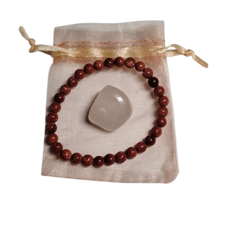 Goldstone 6mm Bracelet with Quartz Stone – Confidence, Energy & Healing Crystal Set
