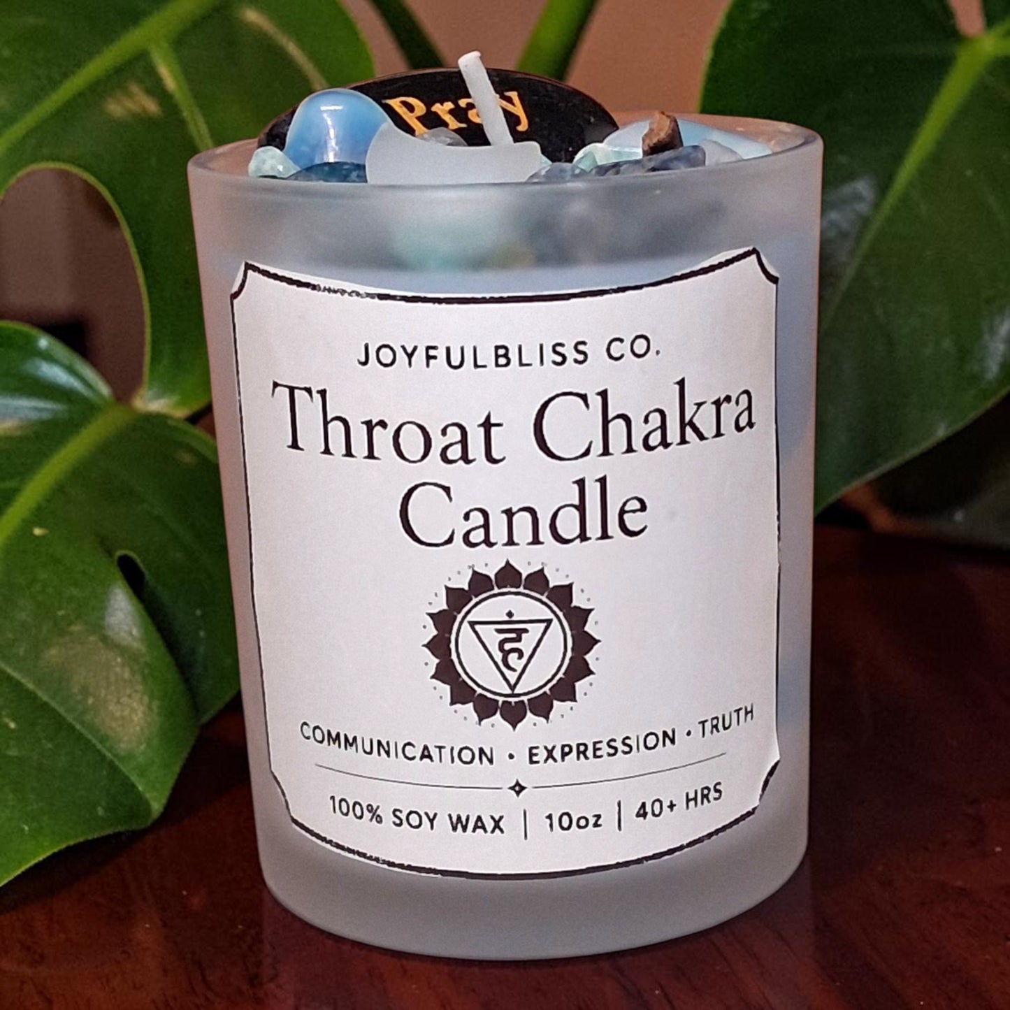 Throat Chakra Candle | Communication & Truth Soy Wax Crystal Candle | Blue Chakra Healing Candle | Spiritual Meditation Candle | JoyfulBliss Co.