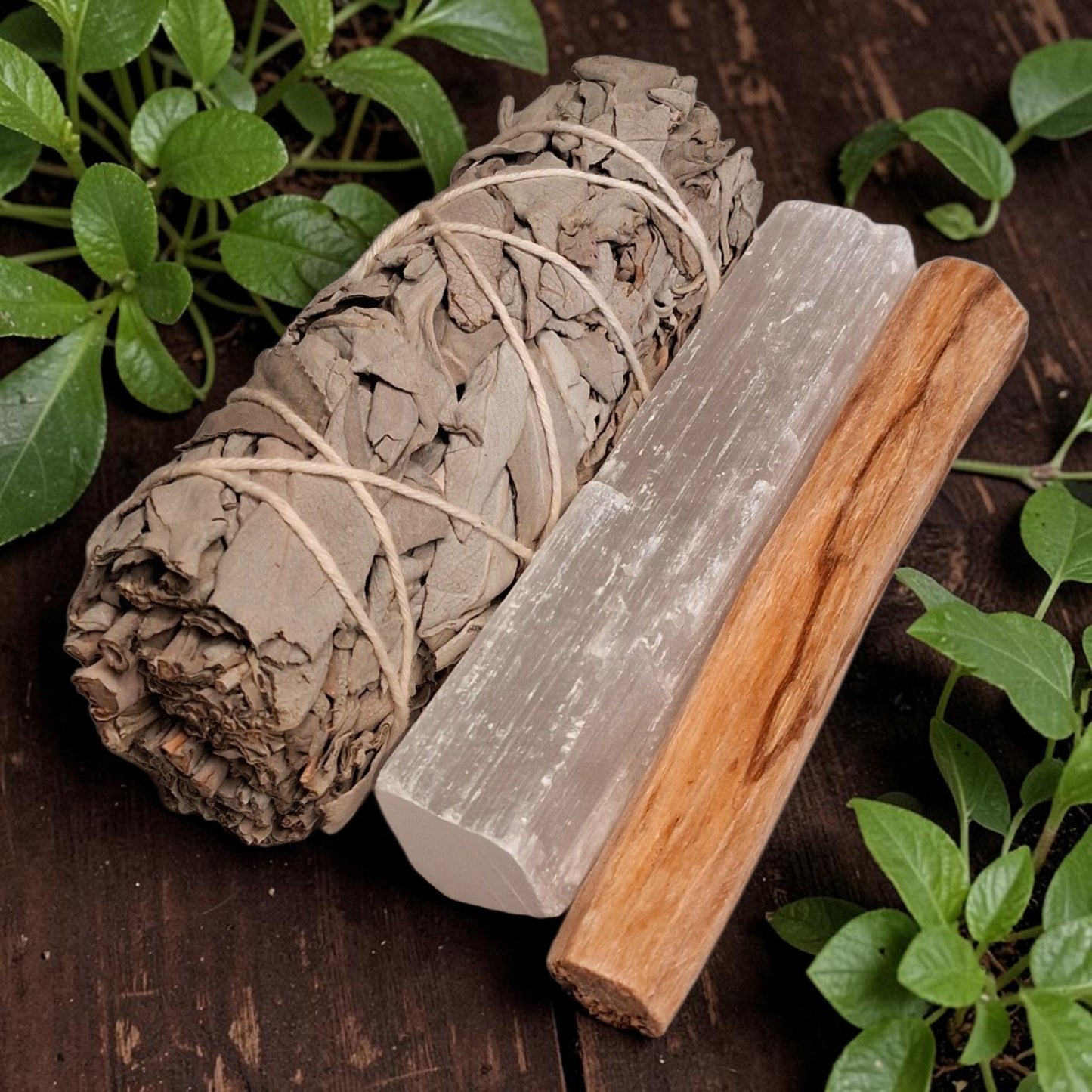Sacred Energy Cleansing Set | White Sage, Palo Santo & Selenite Crystal Smudging Kit