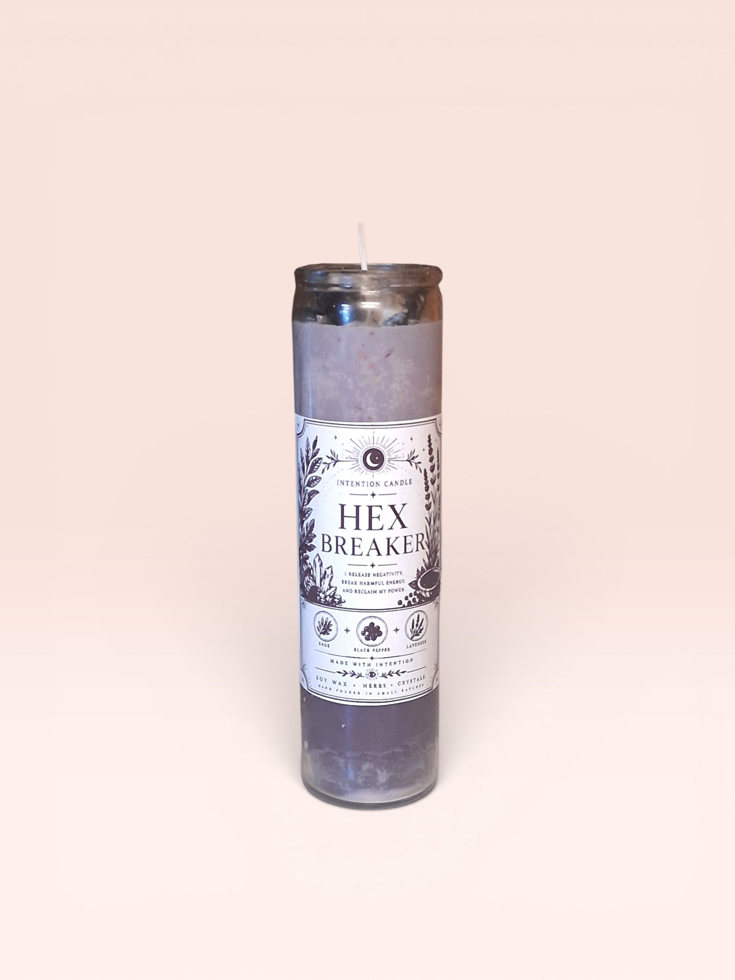 Hex Breaker Intention Candle | Protection, Energy Cleansing & Spiritual Shield Candle | Lavender + Sage Soy Wax Candle with Herbs & Crystals