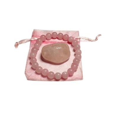 Rose Quartz Crystal Bracelet with Tumbled Stone – Love, Healing & Heart Chakra Energy Set