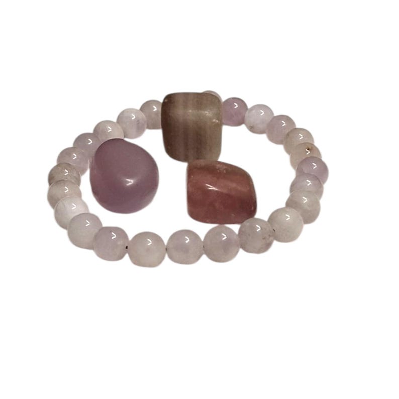 Light Amethyst Healing Bracelet with Fluorite Tumbled Stone Trio – Calm, Balance & Intuition Set
