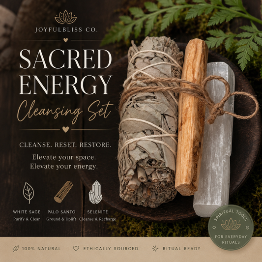 Sacred Energy Cleansing Set | White Sage, Palo Santo & Selenite Crystal Smudging Kit