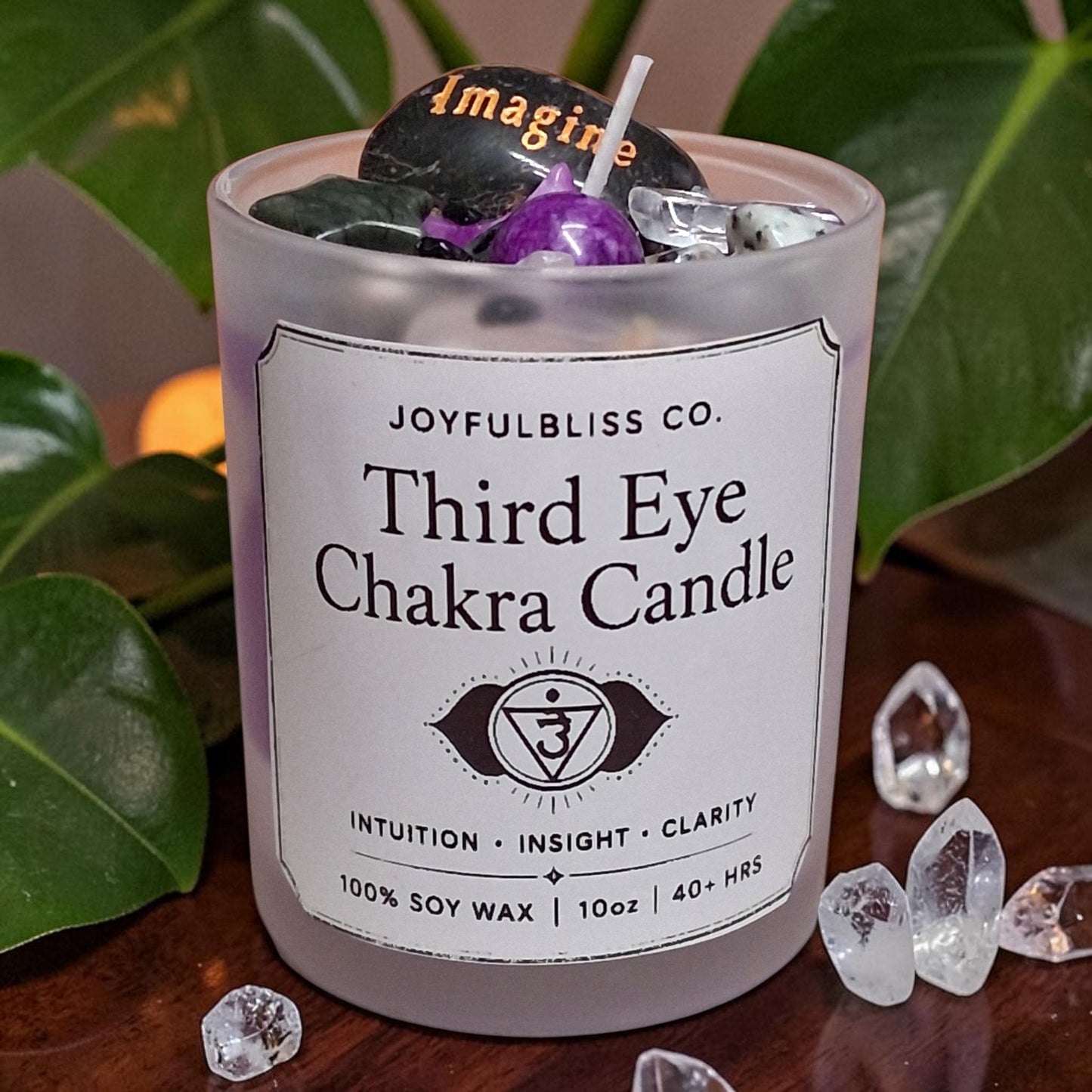Third Eye Chakra Candle | Intuition & Clarity Crystal Soy Wax Candle | Spiritual Meditation Candle | Purple Chakra Healing Candle | JoyfulBliss Co.