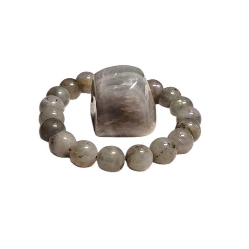 Labradorite Protection Bracelet with Moonstone Tumbled Crystal – Intuition & Transformation Set
