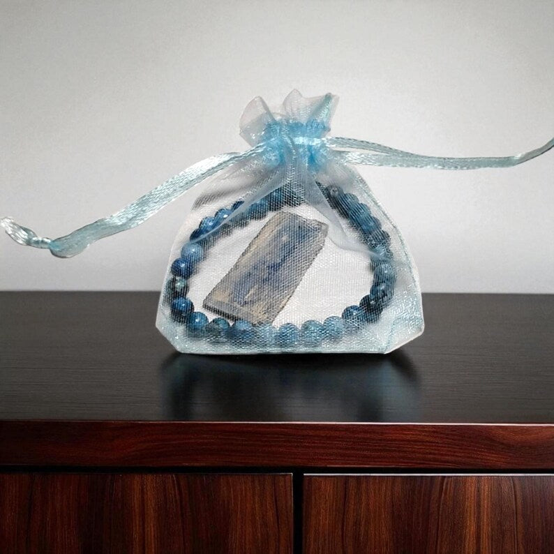 Lapis Lazuli 6mm Beaded Bracelet with Raw Kyanite Crystal – Truth & Intuition Set