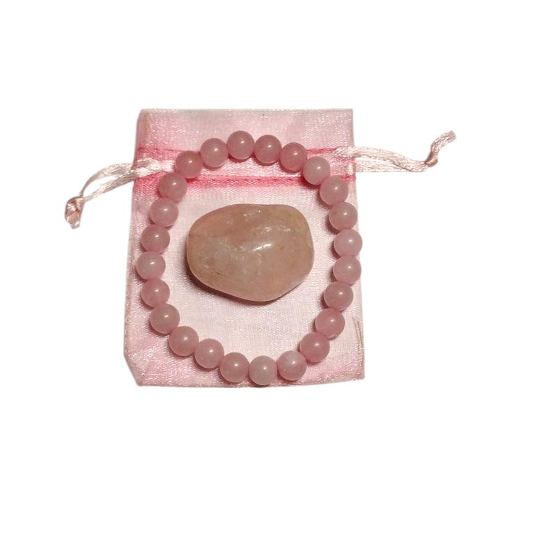 Rose Quartz Crystal Bracelet with Tumbled Stone – Love, Healing & Heart Chakra Energy Set