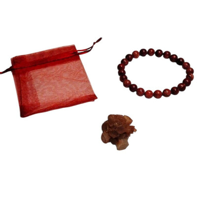 Red Agate (Dyed) Healing Bracelet with Natural Aragonite Cluster – Grounding, Stability & Energy Balance