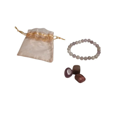 Light Amethyst Healing Bracelet with Fluorite Tumbled Stone Trio – Calm, Balance & Intuition Set