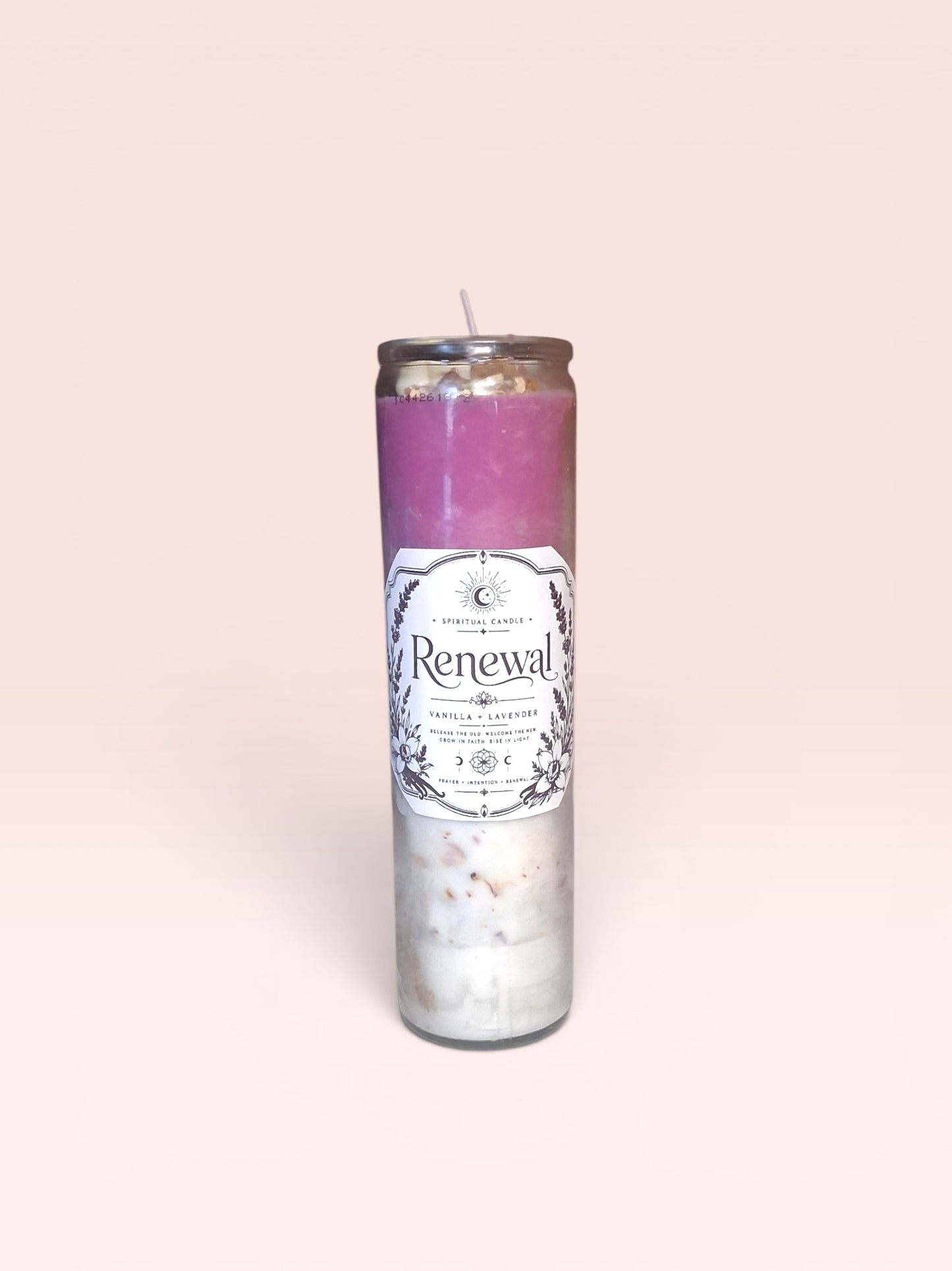 Renewal Spiritual Candle | Vanilla & Lavender Essential Oil Prayer Candle | Intention Candle with Herbs & Crystals | JoyfulBliss Co.