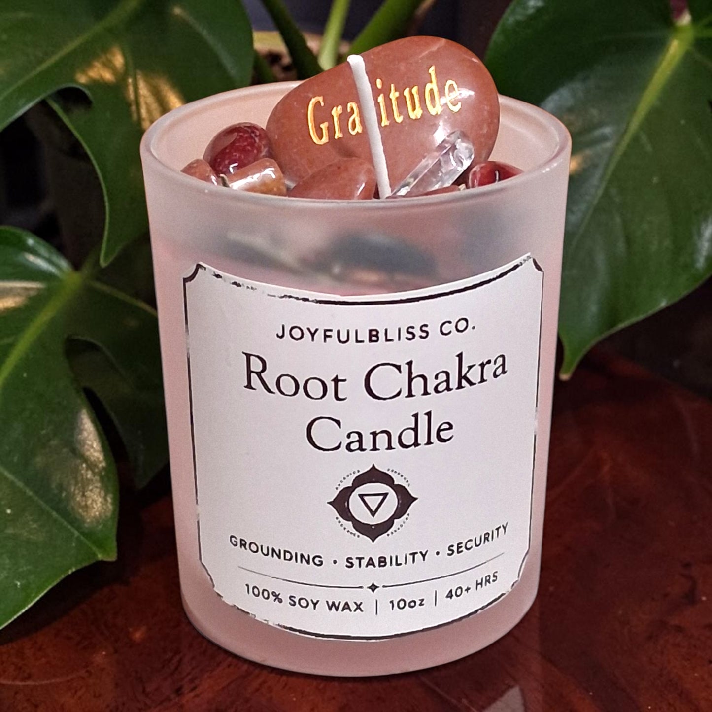 Root Chakra Candle – Grounding Crystal Infused Soy Wax Candle | Stability, Security & Protection Ritual Candle | Chakra Healing Candle | JoyfulBliss Co.