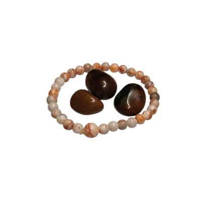 6mm Howlite Bracelet with 3 Fancy Jasper Tumbled Stones – Calming Energy, Balance & Stress Relief