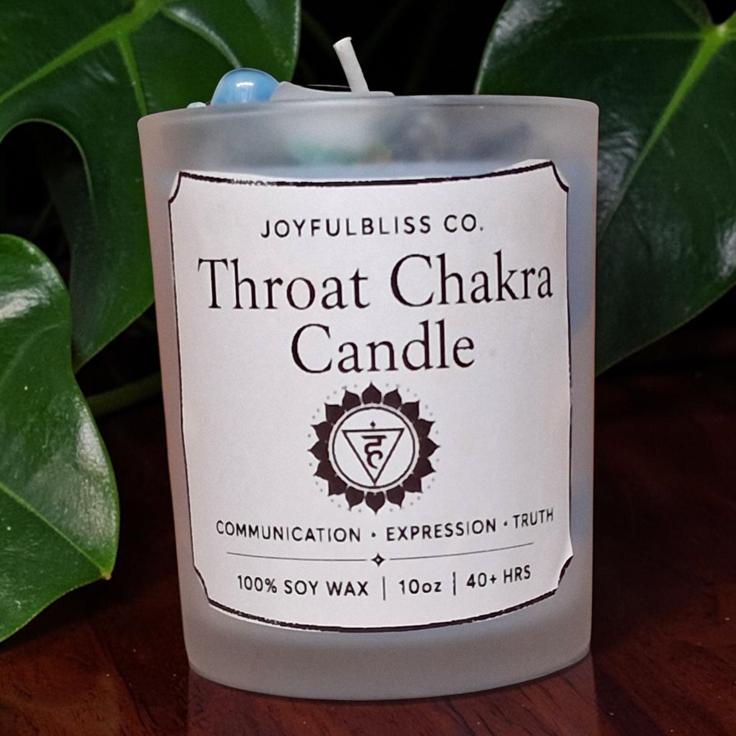 Throat Chakra Candle | Communication & Truth Soy Wax Crystal Candle | Blue Chakra Healing Candle | Spiritual Meditation Candle | JoyfulBliss Co.