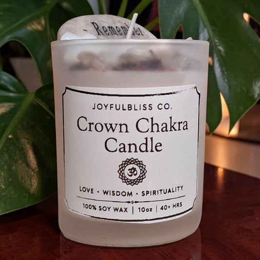 Crown Chakra Candle | Spiritual Healing Soy Wax Candle with Crystals & Herbs | Meditation Candle | Crown Chakra Balance Ritual Candle | JoyfulBliss Co.
