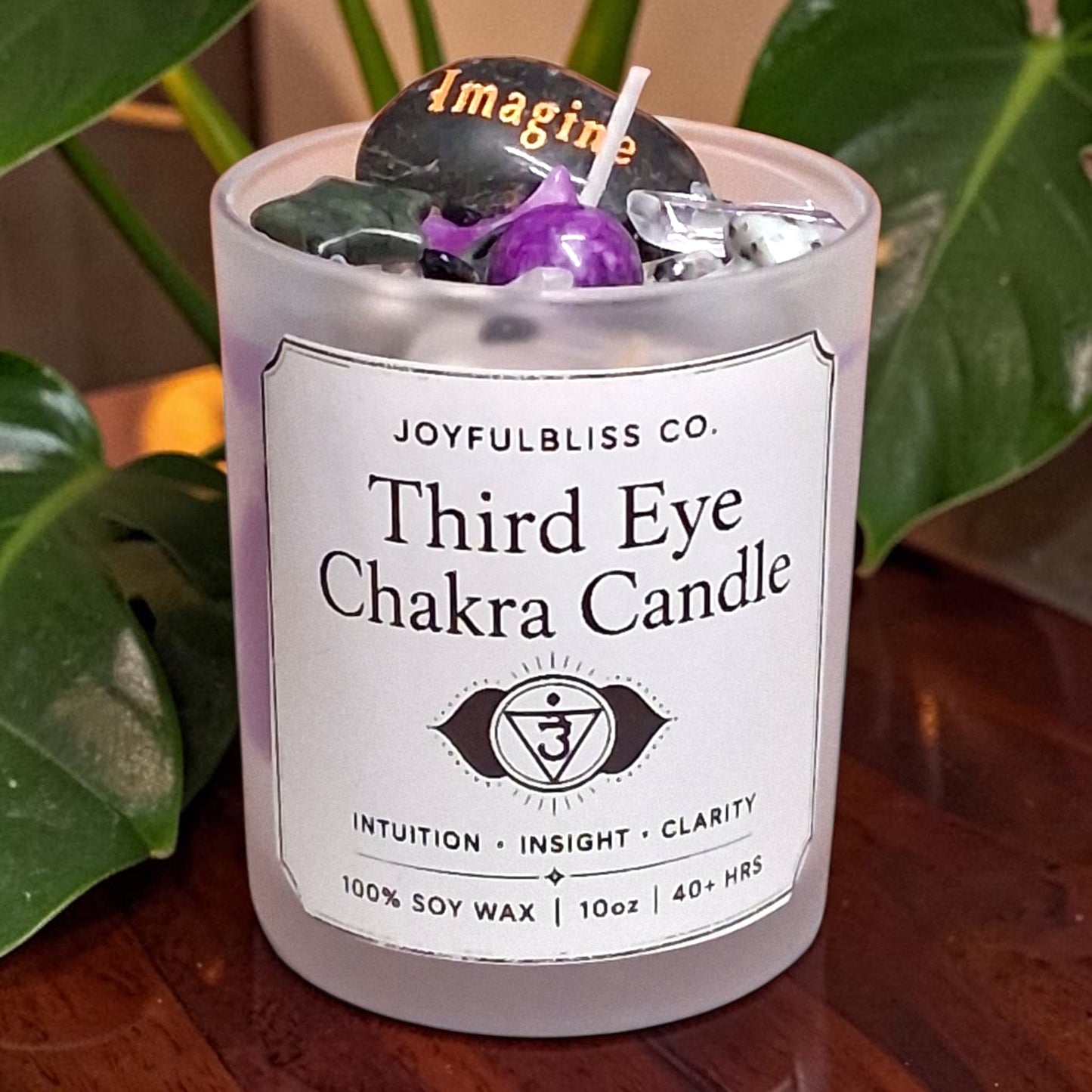 Third Eye Chakra Candle | Intuition & Clarity Crystal Soy Wax Candle | Spiritual Meditation Candle | Purple Chakra Healing Candle | JoyfulBliss Co.