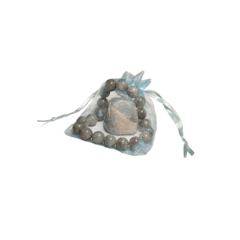 Labradorite Protection Bracelet with Moonstone Tumbled Crystal – Intuition & Transformation Set