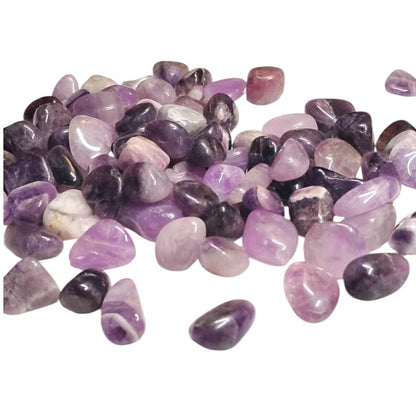 5 Chevron Amethyst Tumbled Stones – Intuition, Calm, Healing + Gift Bag