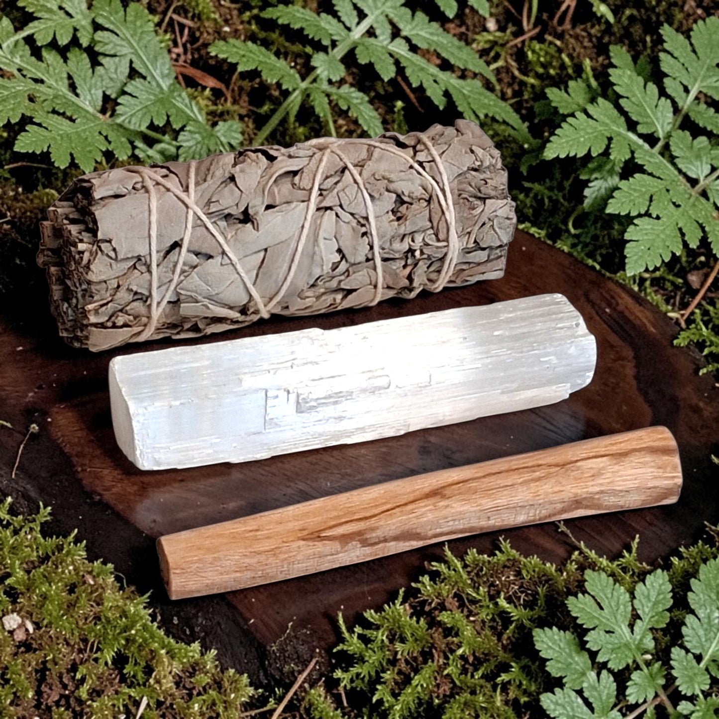 Sacred Energy Cleansing Set | White Sage, Palo Santo & Selenite Crystal Smudging Kit