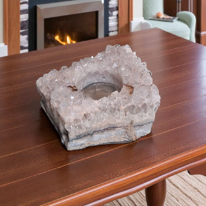 Amethyst Crystal Tea Light Candle Holder – 3" x 3" Square Cluster