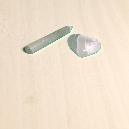 Selenite Point Wand (5") & Selenite Heart (4") – Crystal Healing & Energy Cleansing Set