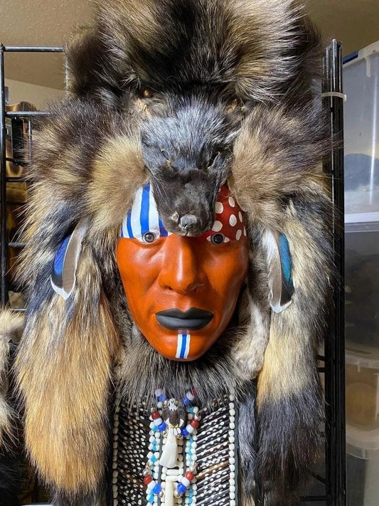Southern Paiute Tribal Face Mask, Native American Handcrafted Art 4ft Life-sized