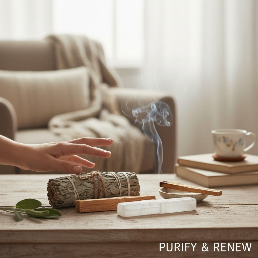 Sacred Energy Cleansing Set | White Sage, Palo Santo & Selenite Crystal Smudging Kit