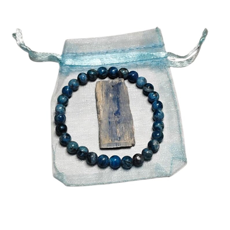 Lapis Lazuli 6mm Beaded Bracelet with Raw Kyanite Crystal – Truth & Intuition Set