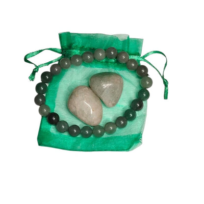 Green Aventurine Healing Bracelet with Two Tumbled Stones – Luck, Prosperity & Heart Chakra Crystal Set
