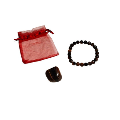Tiger’s Eye Crystal Bracelet with Tumbled Stone – Courage, Confidence & Protection Energy Set