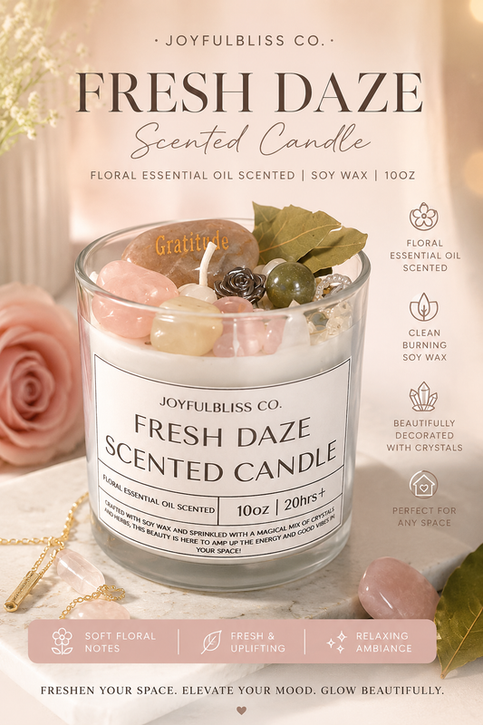 Fresh Daze Floral Essential Oil Scented Candle | Soy Wax Crystal Candle | Home Fragrance Decor | JoyfulBliss Co.