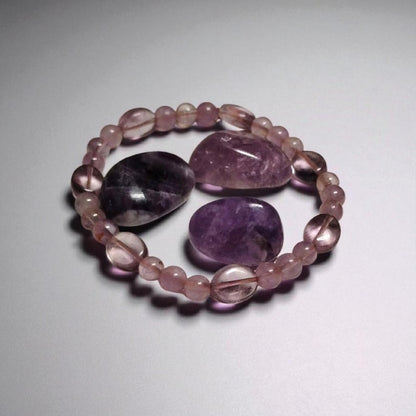 Amethyst Bracelet with 3 Amethyst Tumbled Stones – Calming & Spiritual Healing Crystal Set