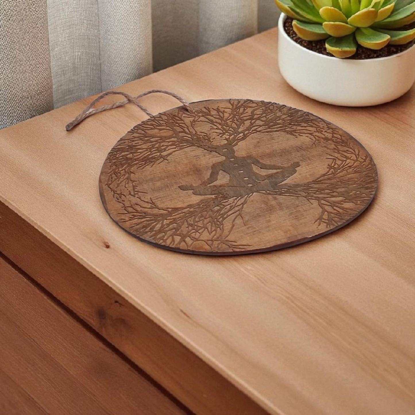 Engraved Wooden Wall Hanging – 6" Tree of Life Meditating Figure Design | Spiritual Home & Altar Décor