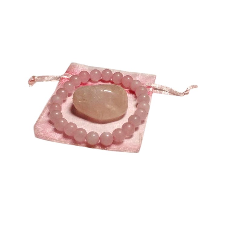 Rose Quartz Crystal Bracelet with Tumbled Stone – Love, Healing & Heart Chakra Energy Set