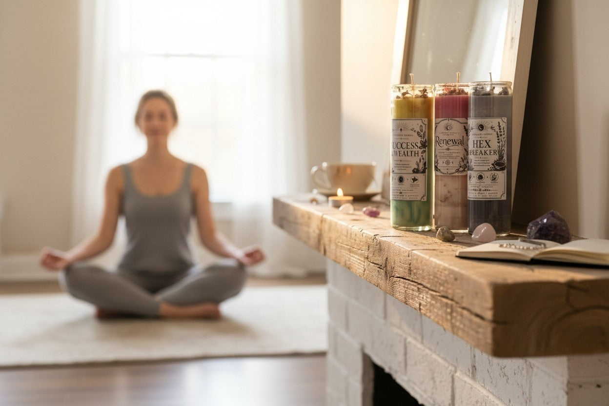 5 Intention Candle Set | Spiritual Ritual Candle Bundle with Herbs, Crystals & Essential Oils | Hand-Poured Soy Wax Candles