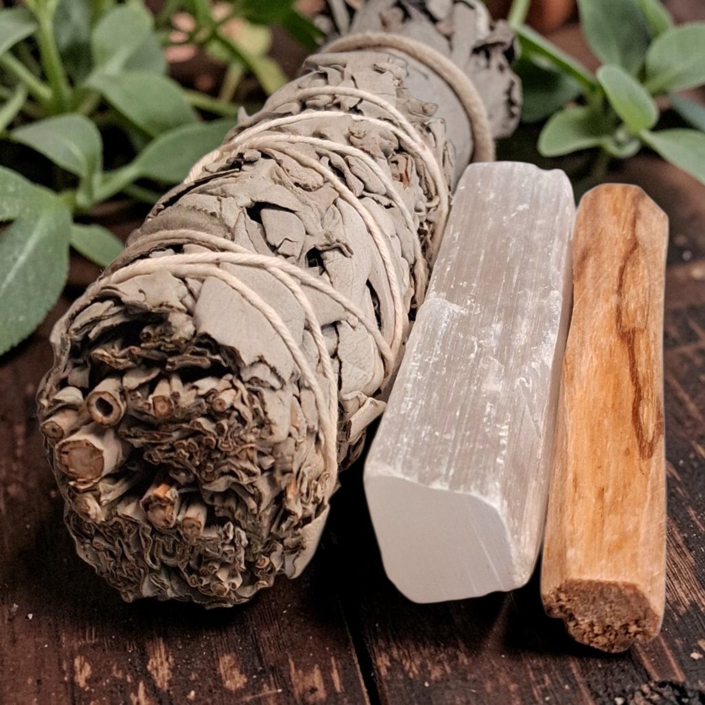 Sacred Energy Cleansing Set | White Sage, Palo Santo & Selenite Crystal Smudging Kit