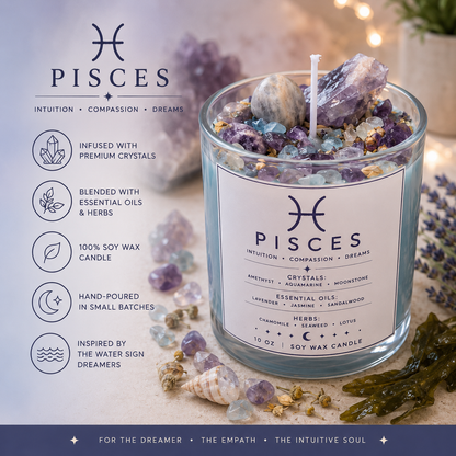 Pisces Zodiac Energy Alignment 10oz Soy Wax Candle