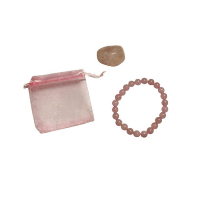 Rose Quartz Crystal Bracelet with Tumbled Stone – Love, Healing & Heart Chakra Energy Set